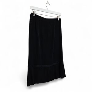 Misook Black Midi Skirt Size S Elastic Waist Pleated Back Ribbon Band Trendy